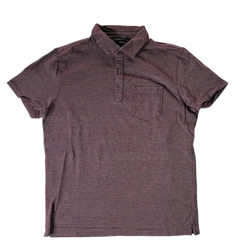 Banana‎ Republic Mens Wicking Pique Polo Shirt Maroon Stripe Short Sleeve Size M